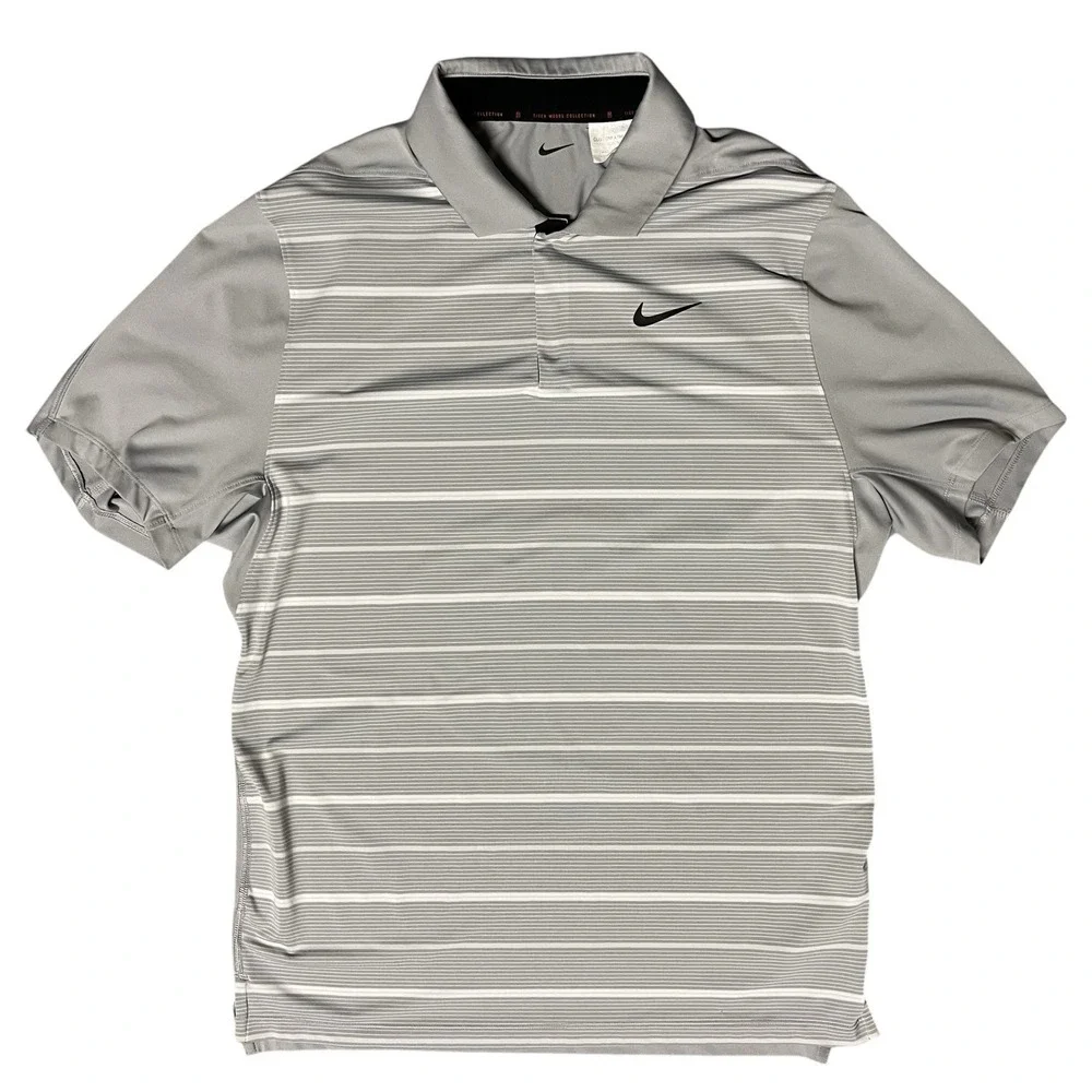 Nike Tiger Woods Custom Athlete TW Golf Polo DR5318-077 Photon Gray Stripe
